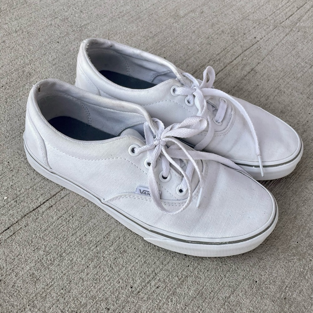 Vans All-White Canvas Lace-Up Sneakers